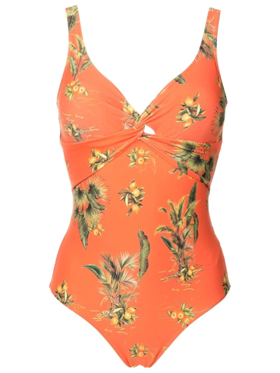 Lygia & Nanny Adriana Floral-print Swimsuit In Orange