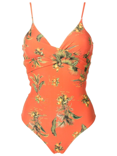 Lygia & Nanny Bianca Floral-print Swimsuit In Orange