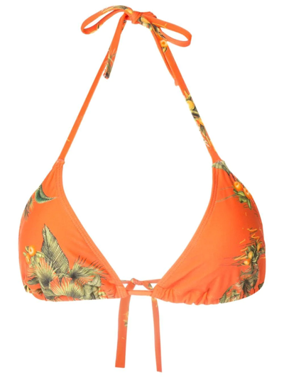 Lygia & Nanny Floral-print Halterneck Bikini Top In Orange