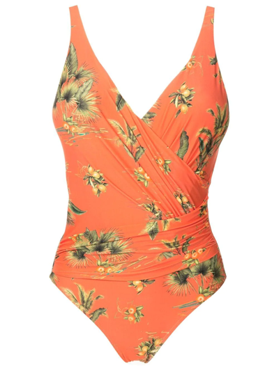 Lygia & Nanny Floral-print V-neck Swimsuit In Orange