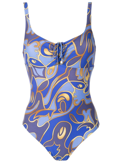 Lygia & Nanny Graphic-print Front-tie Swimsuit In Blue