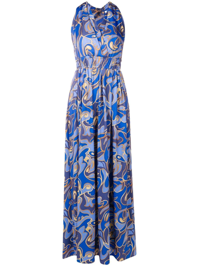 Lygia & Nanny Graphic-print Halterneck Dress In Blue