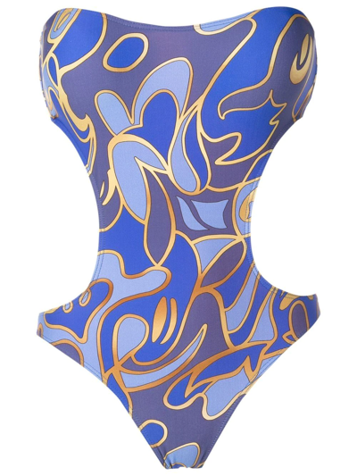 Lygia & Nanny Graphic-print Bandeau Swimsuit In Blue