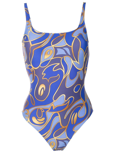Lygia & Nanny Graphic-print Front-tie Swimsuit In Blue
