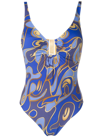 Lygia & Nanny Graphic-print Ruched Swimsuit In Blue