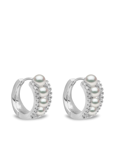 Yoko London 18kt White Gold Eclipse Akoya Pearl And Diamond Hoop Earrings In Silber