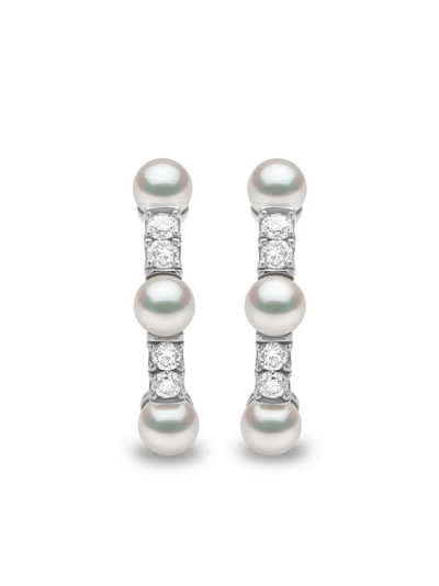 Yoko London 18kt White Gold Eclipse Akoya Pearl And Diamond Hoop Earrings In Silber