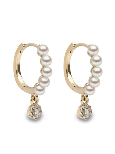 Yoko London 18kt Yellow Gold Eclipse Akoya Pearl And Diamond Hoop Earrings