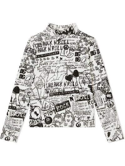 Dolce & Gabbana Rock N' Roll Sketch-print T-shirt In Weiss