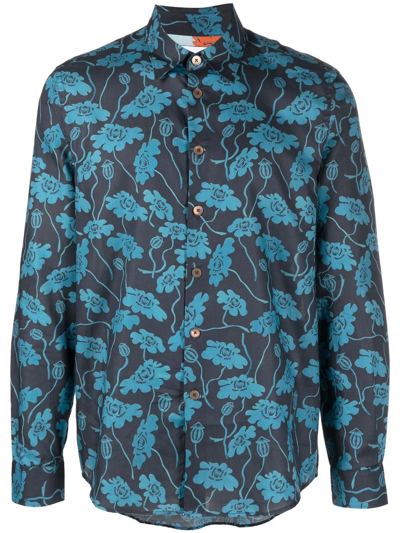 Ps By Paul Smith Floral-print Long-sleeve Shirt In Blau