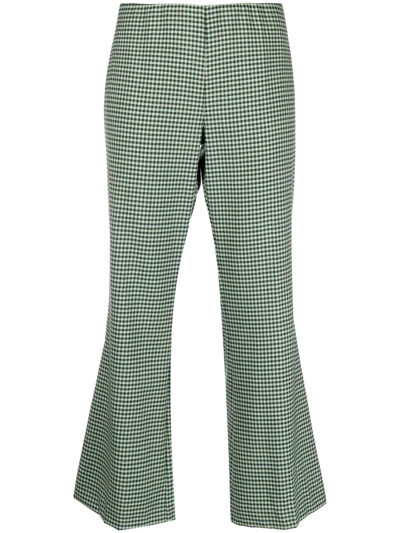 P.a.r.o.s.h Houndstooth Flared Trousers In Green