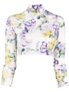 Off-white High Neck Crop Top With Floral Print In Weiss