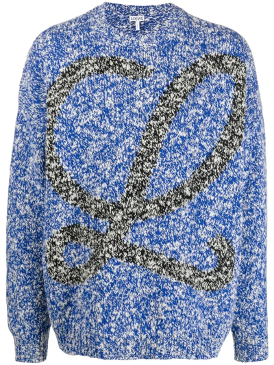 Loewe Logo-embellished Oversized-fit Wool-blend Jumper In Blue