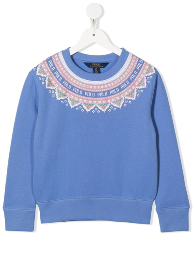 Ralph Lauren Kids' Geometric Logo-print Sweatshirt In Blau