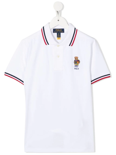 Ralph Lauren Kids' Polo Bear Tipped Polo Shirt In Weiss