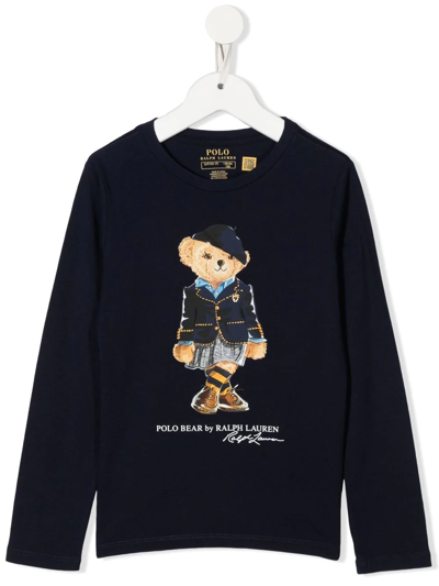 Ralph Lauren Kids' Polo Bear Cotton T-shirt In Blau