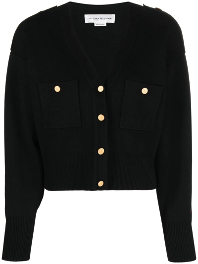 Victoria Beckham Women's Button-detail V-neck Cardigan In Black