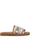 Chloé Woody Embroidered Logo-print Canvas Slides In Braun