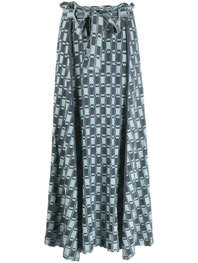 Kenzo Monogram-pattern Knitted Maxi Skirt In Blau