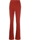 Ambush High-waisted Flared Trousers In Rust Brown Velvet With Monogram Motif In Braun