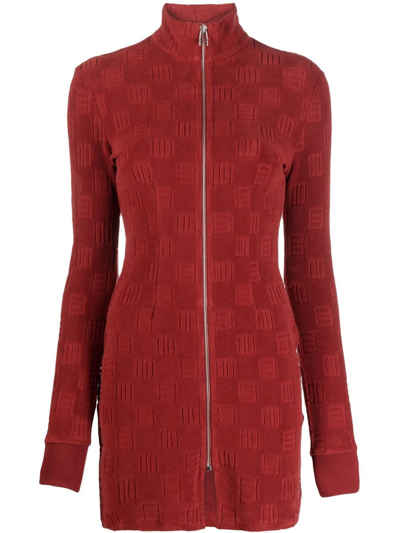 Ambush Monogram-pattern Zip-front Mini Dress In Brown