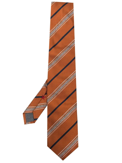 Brunello Cucinelli Striped Silk Tie In Orange