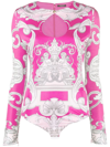 Versace Silver Baroque Print Viscose Bodysuit In Rosa