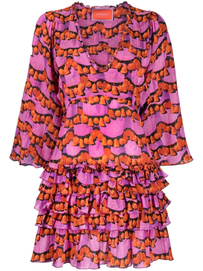 La Doublej Jeanne Scallop-print Ruffle Mini Dress In Multicolor