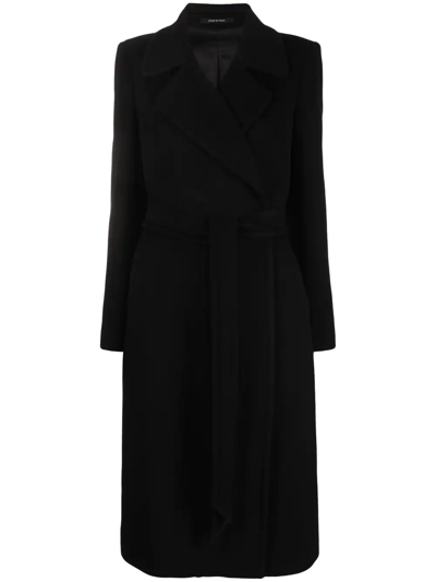 Tagliatore Belted Single-breasted Long Coat In Black