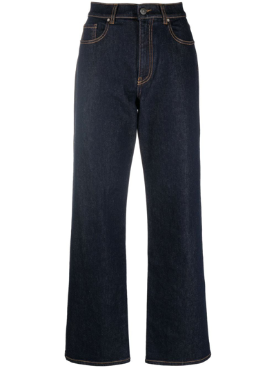 P.a.r.o.s.h Straight-leg Contrast Stitch Jeans In Blau