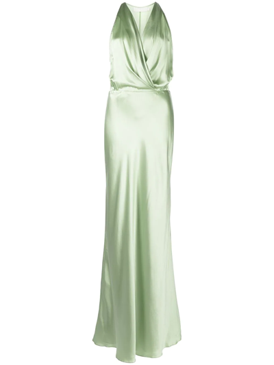 Michelle Mason Draped Halterneck Gown In Grün