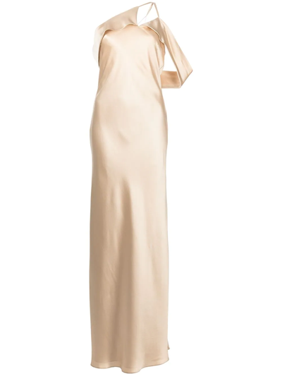 Michelle Mason Bias-cut One-shoulder Gown In Gold