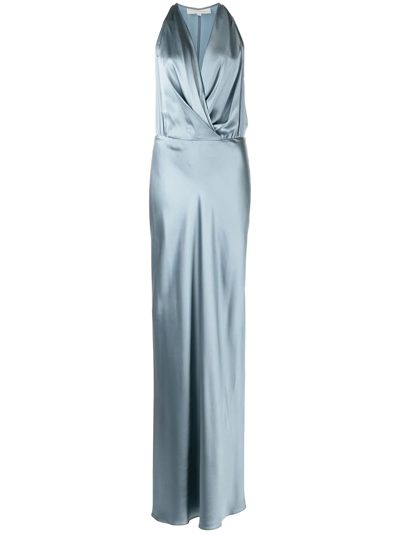Michelle Mason Draped Halterneck Gown In Blau