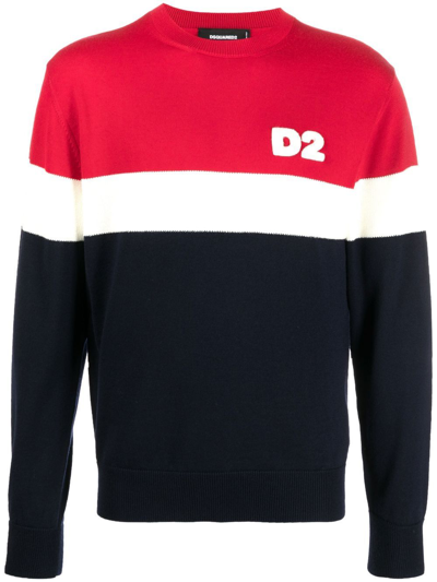 Dsquared2 Colour-block Wool Jumper In Blau