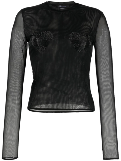 Blumarine Black Sequinned Long Sleeve T-shirt