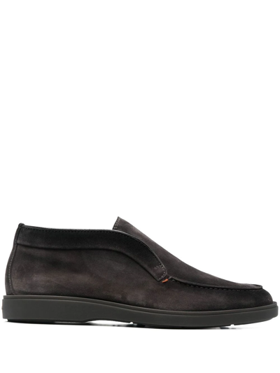 Santoni Dragon Suede Ankle Boot With Round Toe Design In Gray
