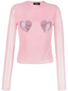 Blumarine Sheer-sleeved Rhinestone T-shirt In Pink
