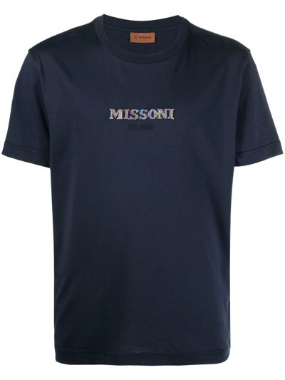 Missoni Embroidered-logo Short-sleeve T-shirt In Blue