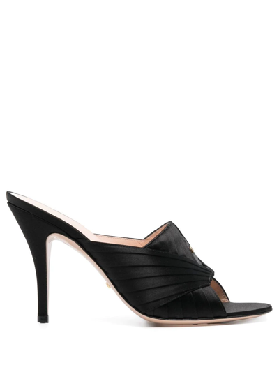 Gucci 110mm Pleated Satin Mules In Black