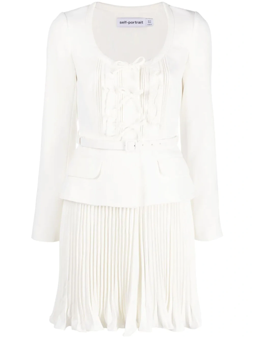 self portrait ivory crepe mini dress Self-portrait Belted Bow-embellished In LS Shirts