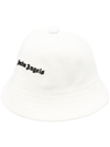 Palm Angels Logo Embroidery Cotton Bucket Hat In White,black