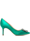 Manolo Blahnik 70mm Hangisi Pumps - Women's - Calf Leather/silk In Green