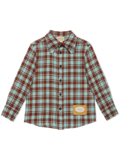 Gucci Kids' Plaid Wool Shirt In Braun