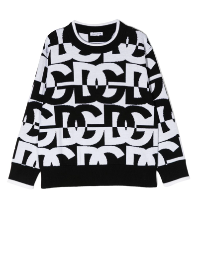 Dolce & Gabbana Kids' Intarsia-knit Logo Jumper In Black