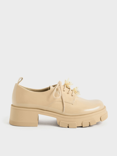 Charles & Keith Hayden Bead-embellished Patent Oxfords In Nude