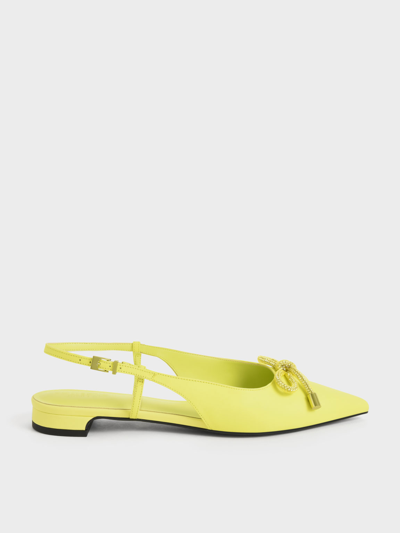 Charles & Keith Gem-embellished Bow-tie Slingback Flats In Yellow