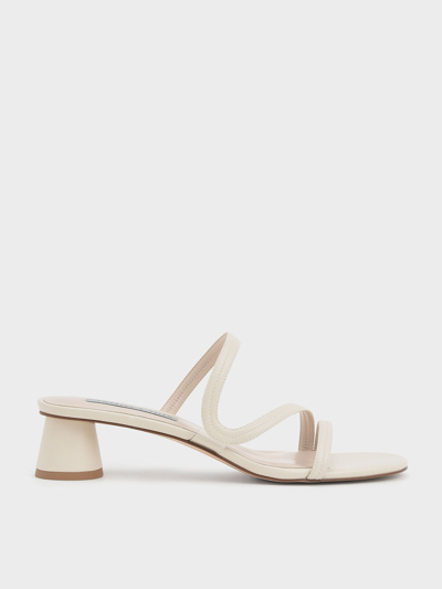 Charles & Keith Wavy Strap Mules In Chalk
