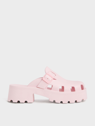Charles & Keith Mae Buckled Platform Mules In Light Pink