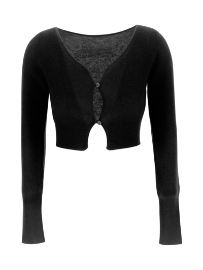 Jacquemus Le Cardigan Alzou Cropped Knitted Cardigan In Black