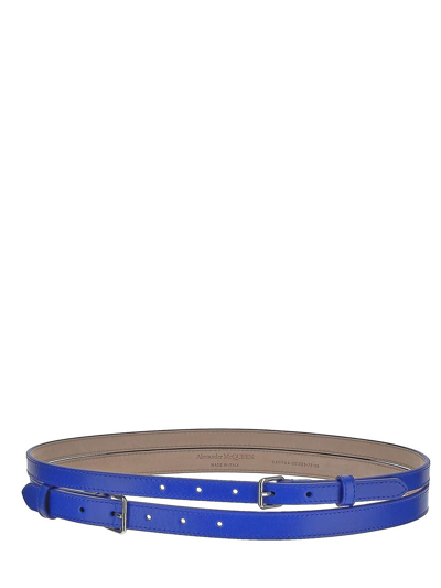 Alexander Mcqueen Double Strand Calfskin Leather Belt In Electric Blue